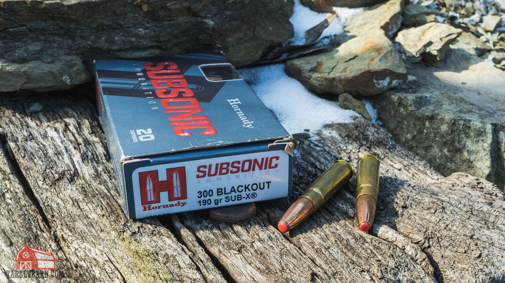 a box and rounds of hornady subsonic 300 blackout 190 gr. sub-x ammo