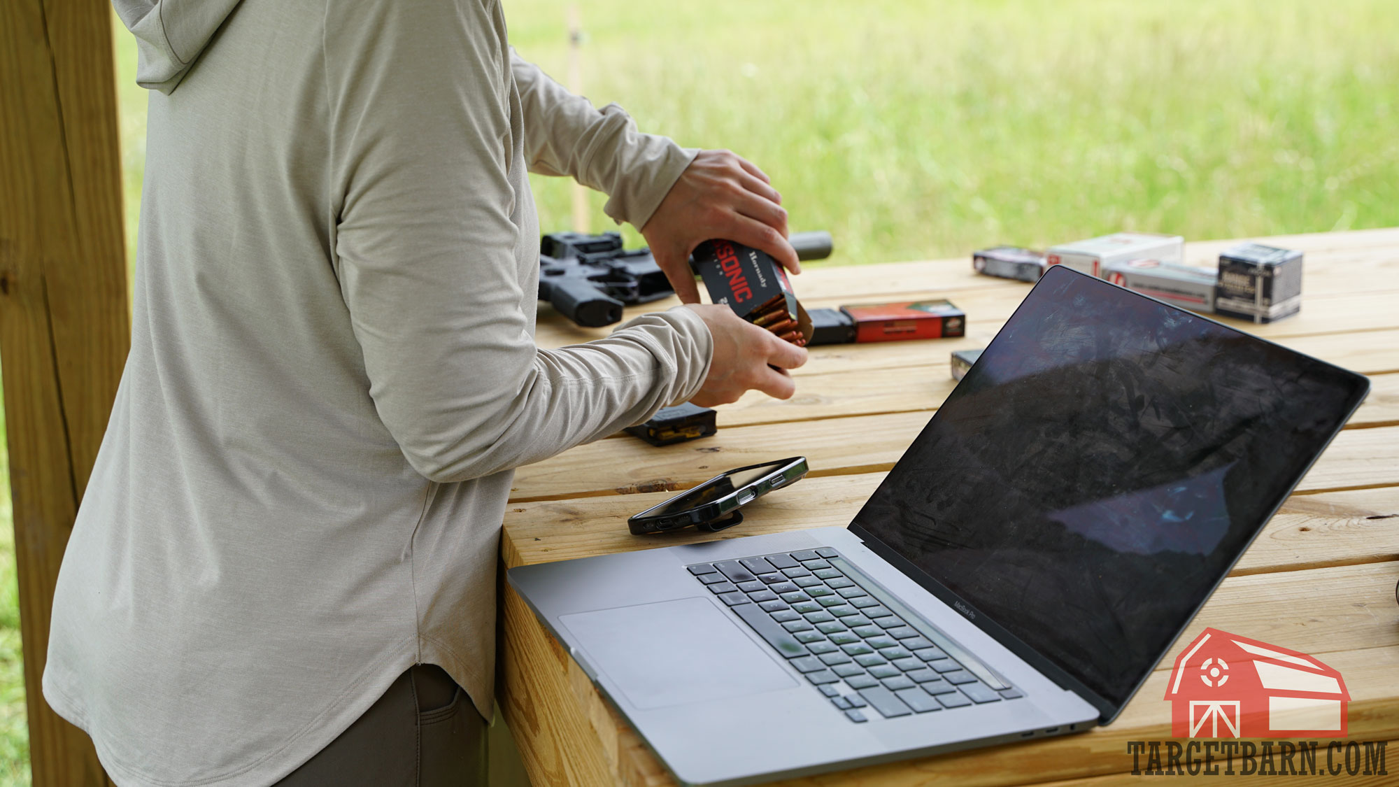 the author loading 300 blackout ammo for the decibel test