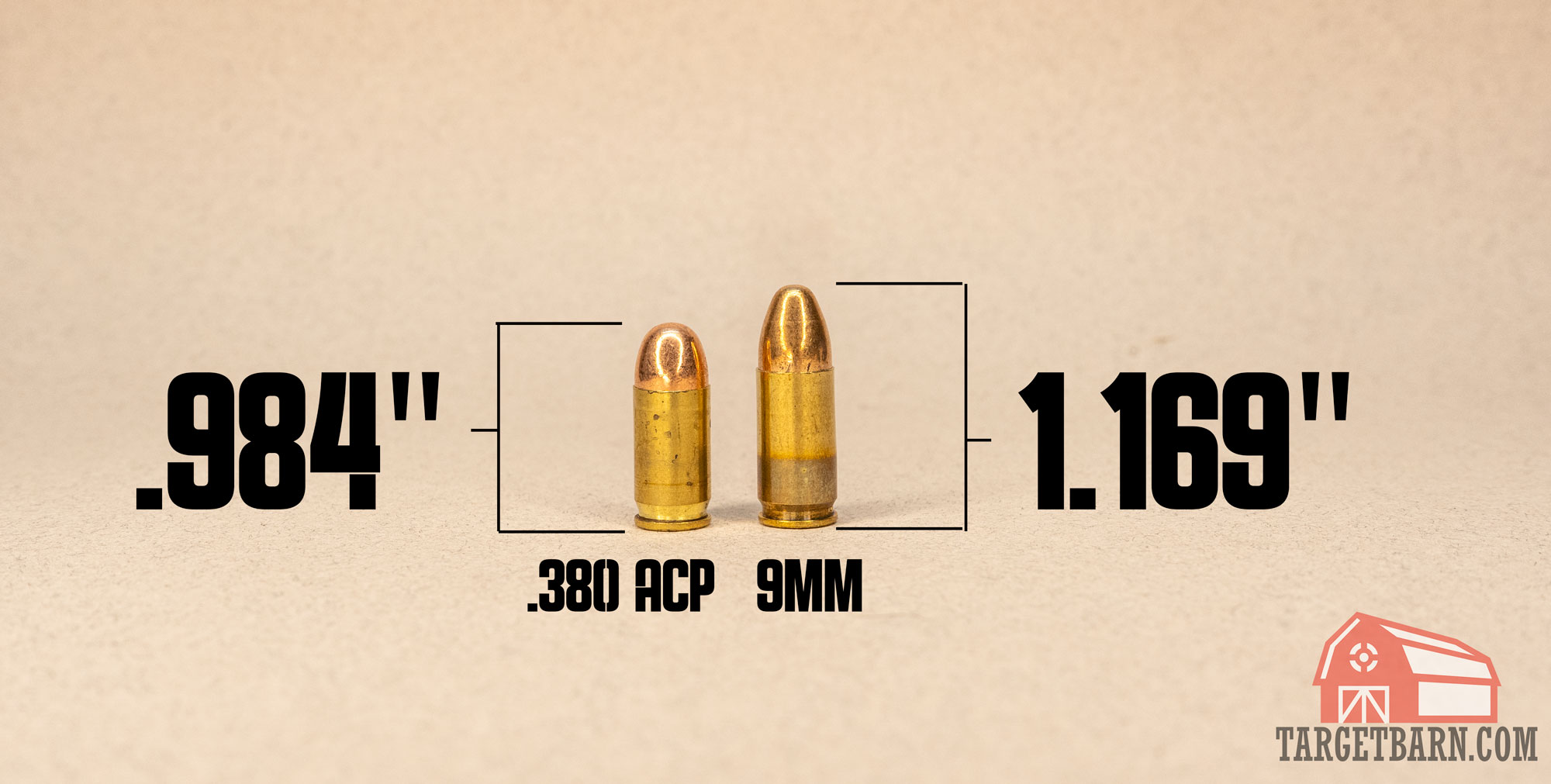 comparing the sizes of .380 vs. 9mm ammo