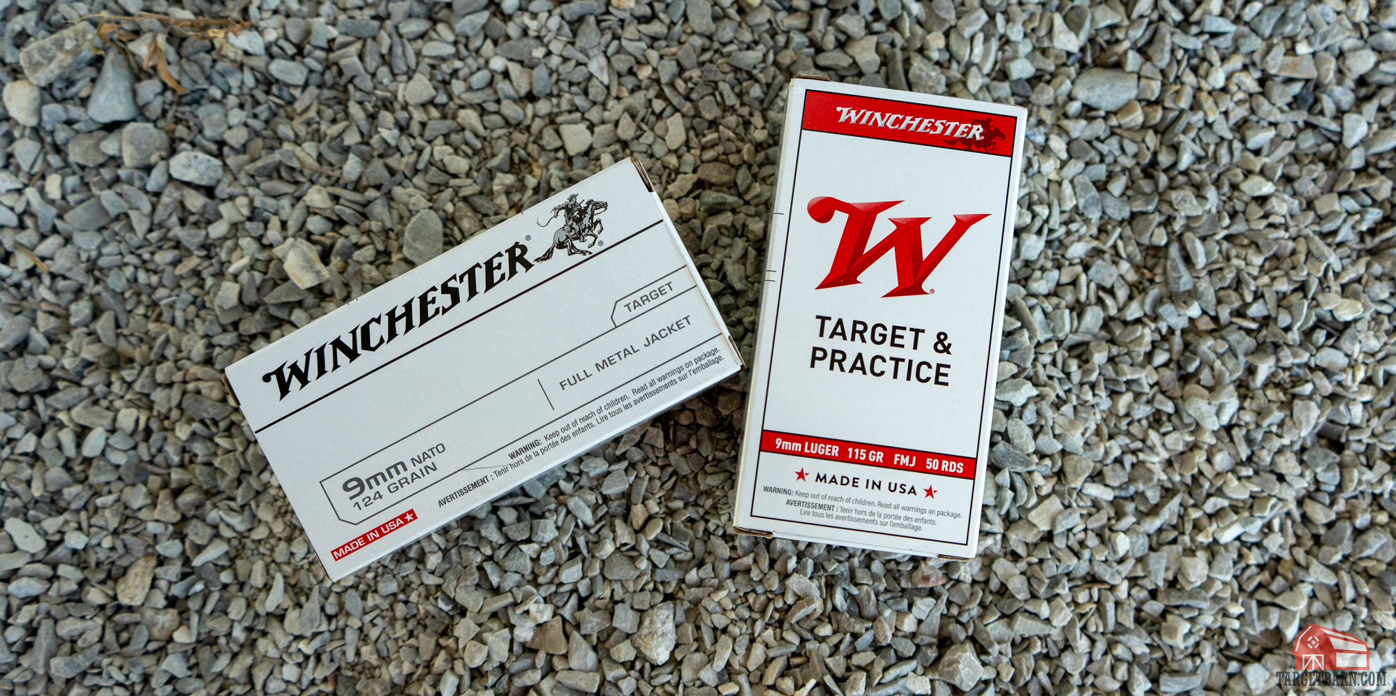 a box of winchester 9mm nato 124 grain next to a box of winchester 9mm 115 grain