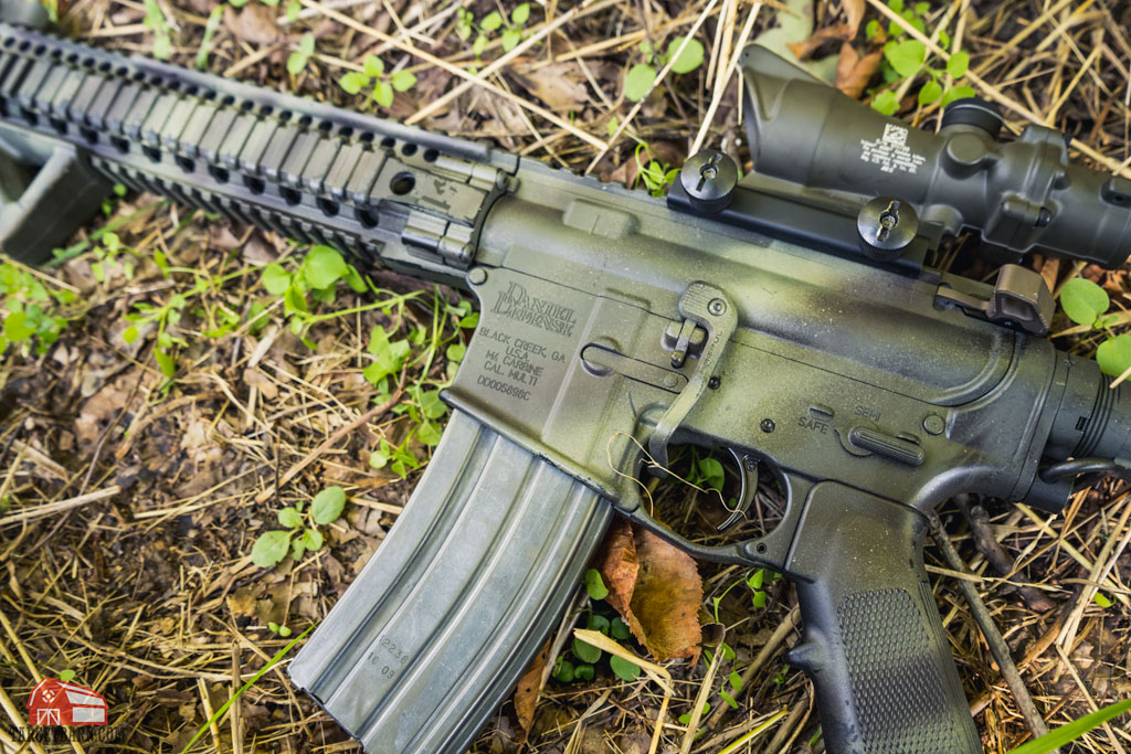 showing the receiver of a Daniel Defense AR-15 that is marked "cal. multi"