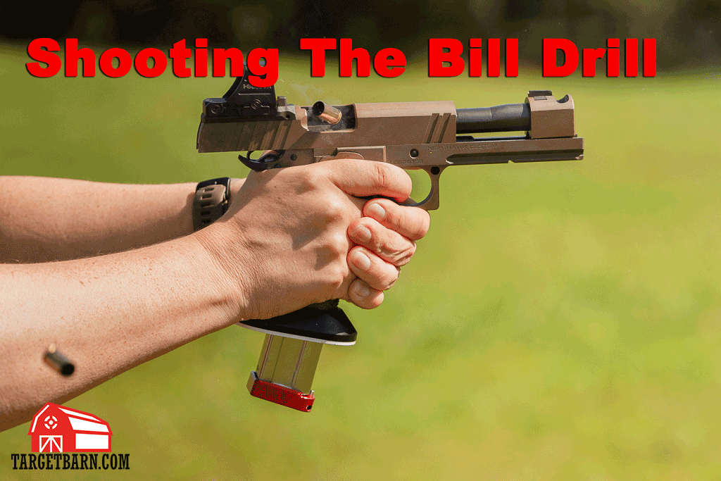Pistol shooting the Bill Drill at a shooting range
