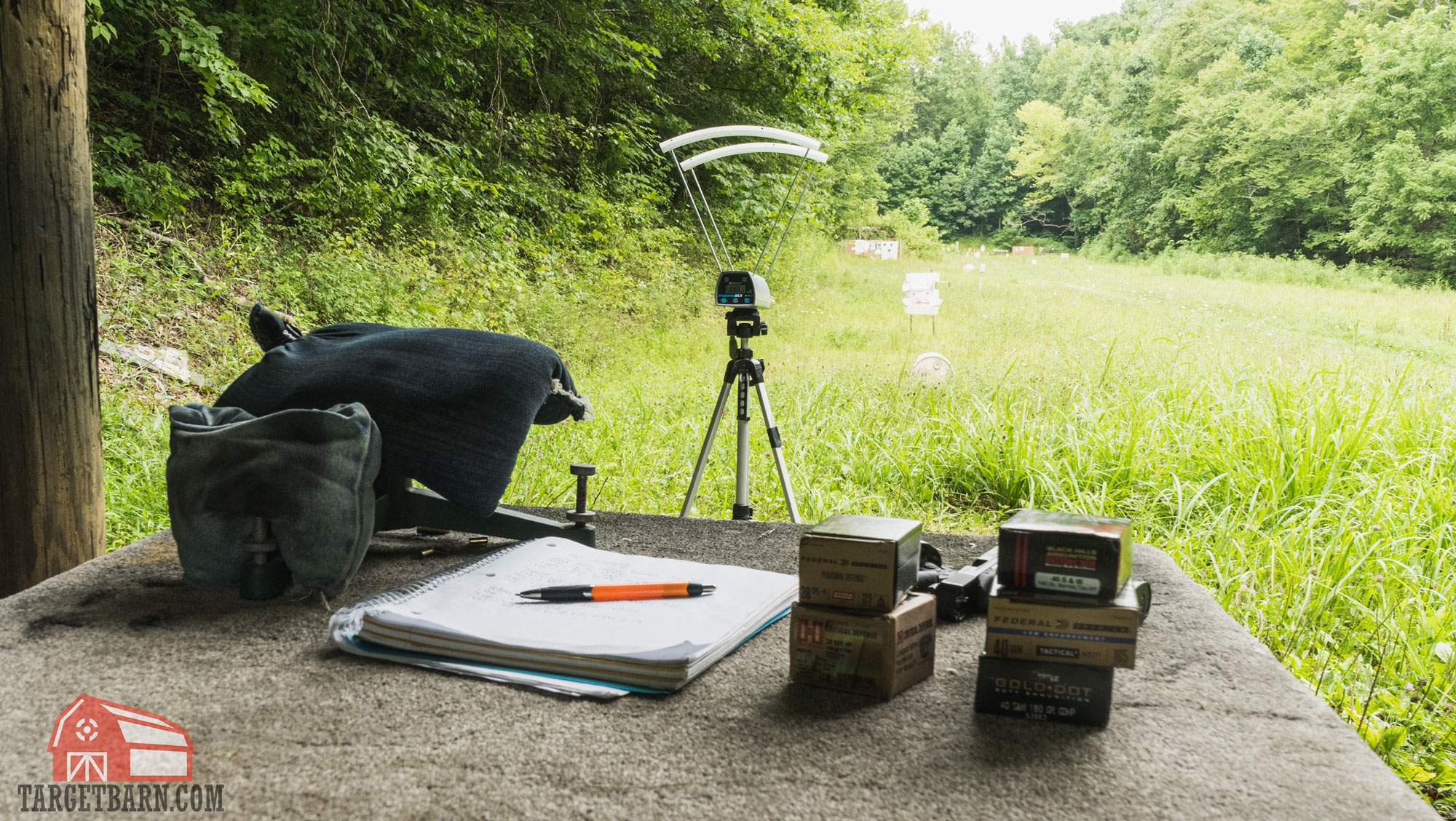 a chronograph and ammo set up for testing