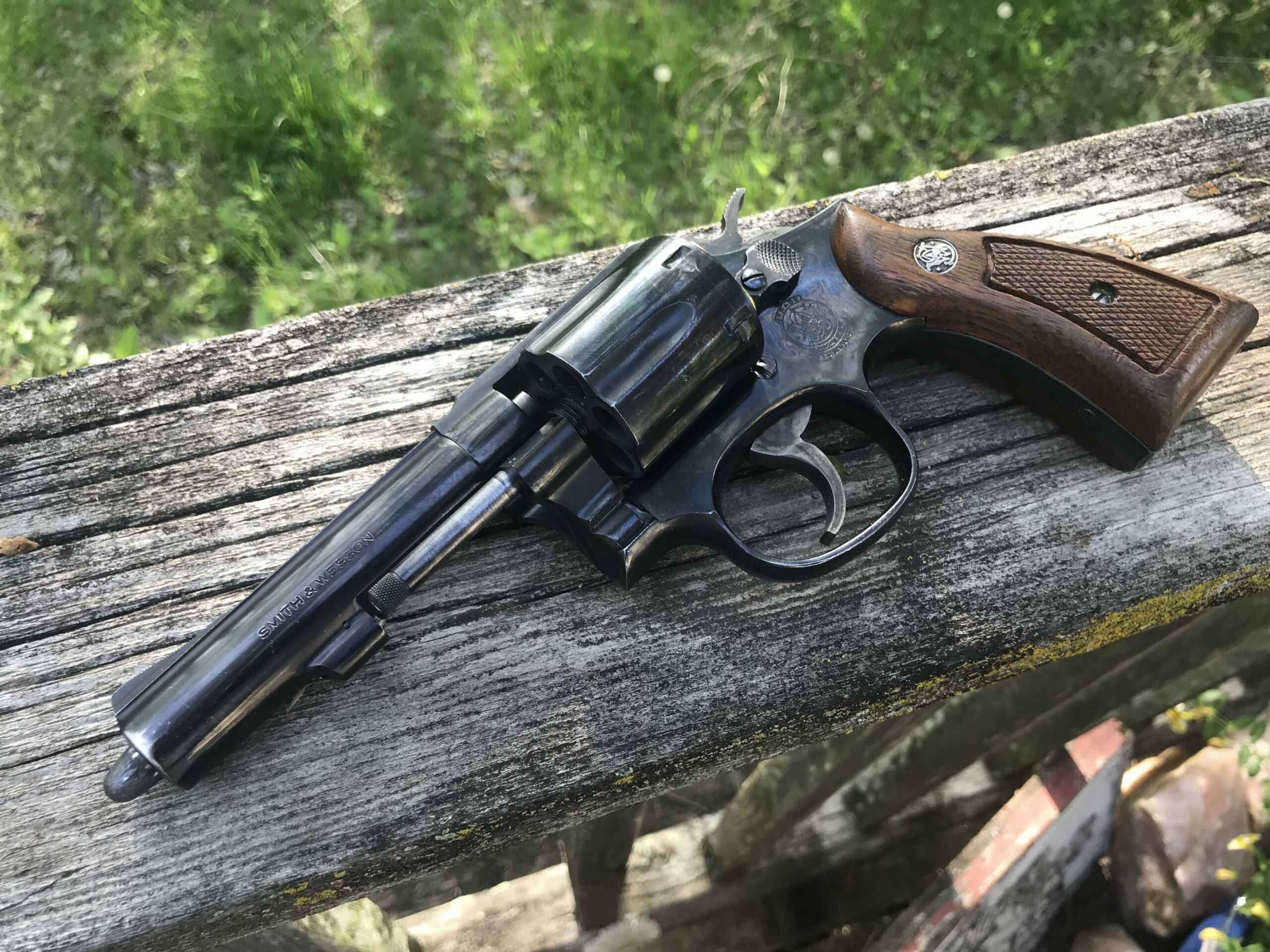 a revolver that has experienced a squib load malfunction with the bullet lodged at the end of the barrel