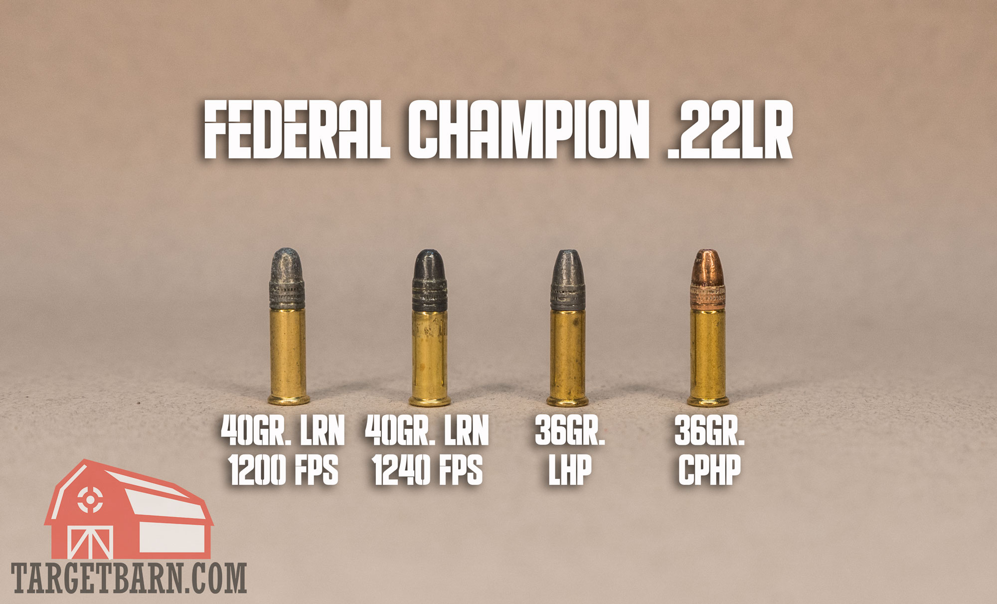 showing the four different federal champion .22lr rounds labeled