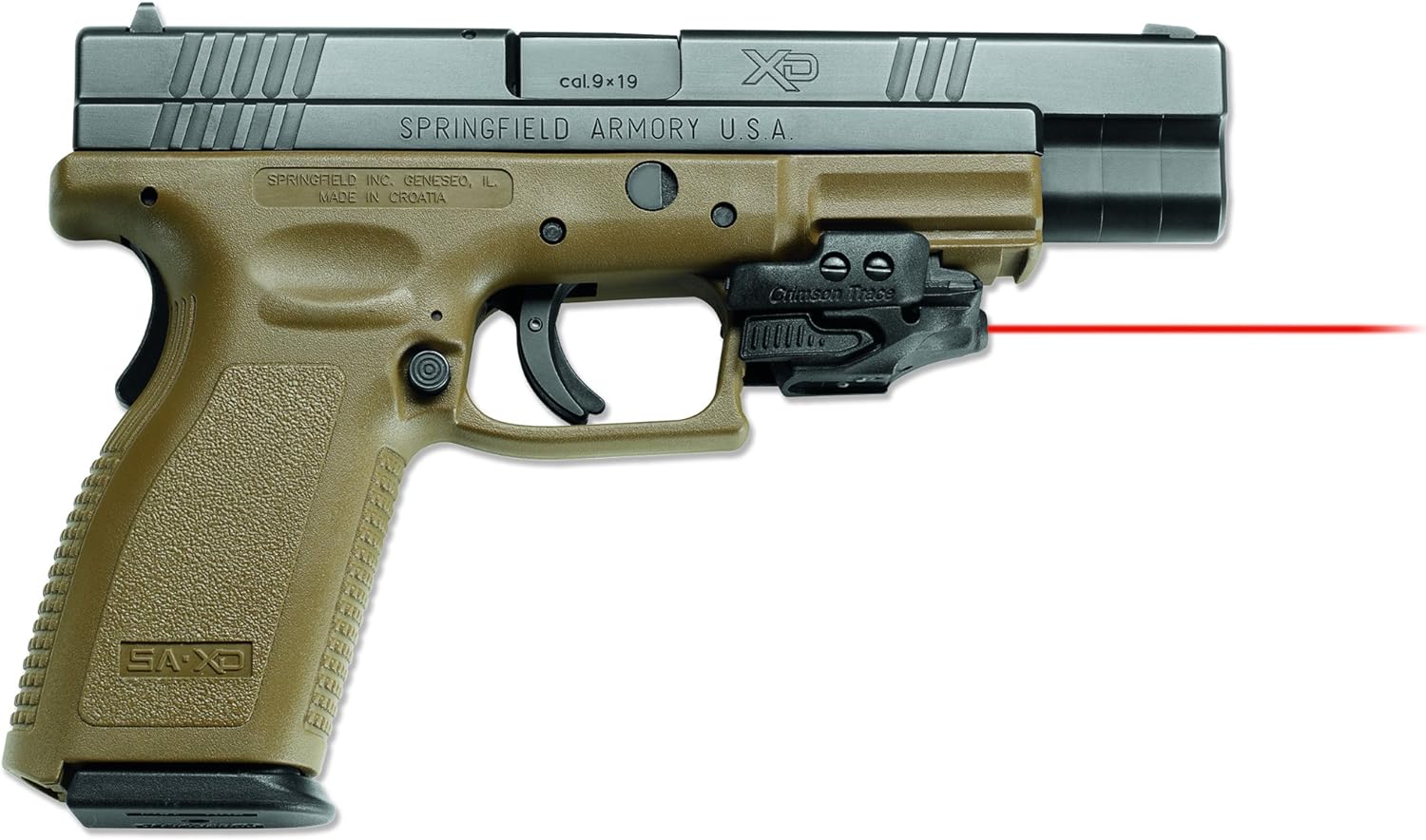 a crimson trace laser sight on a springfield pistol