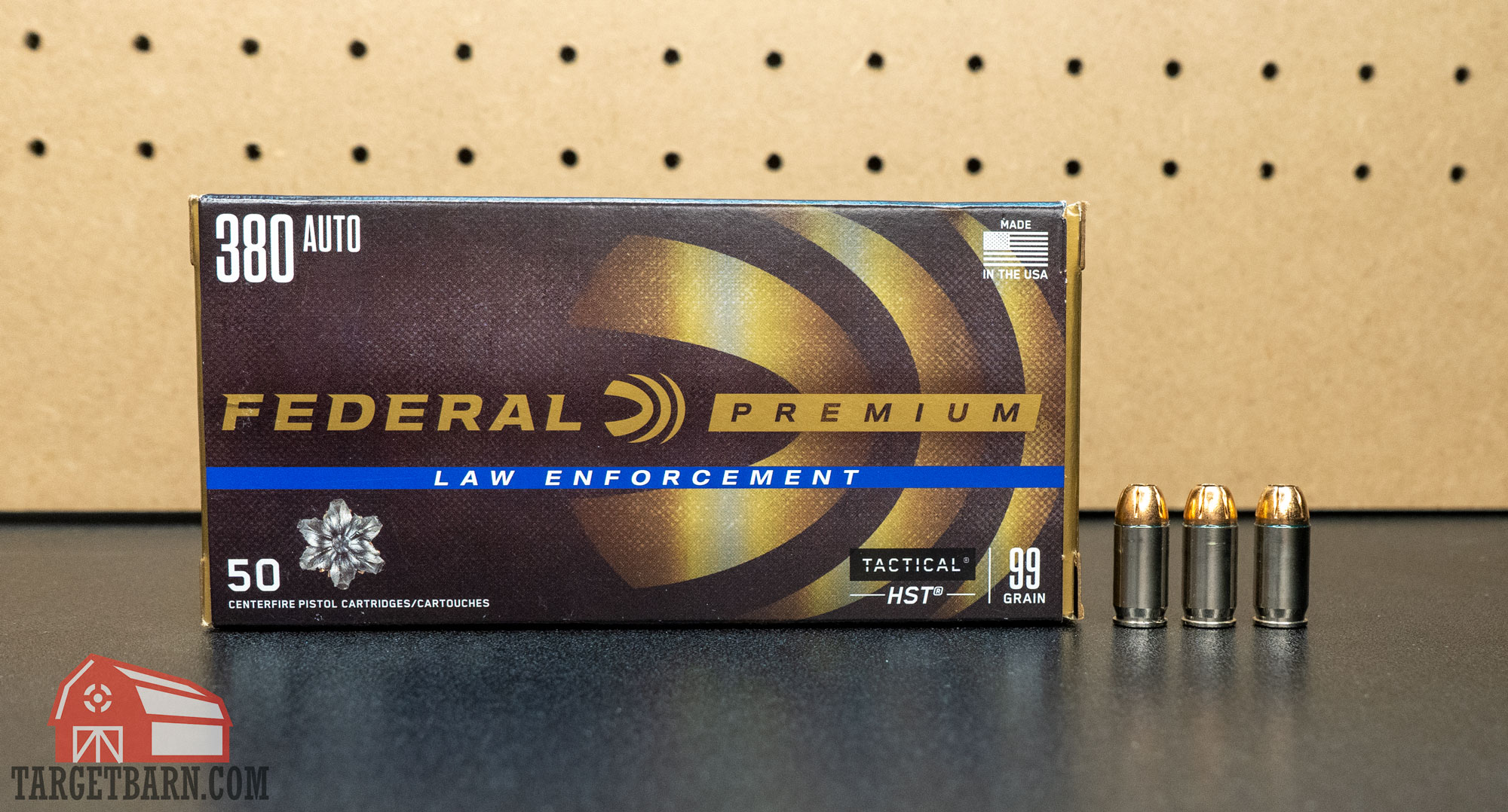 a box and three rounds of federal le 380 99gr hst