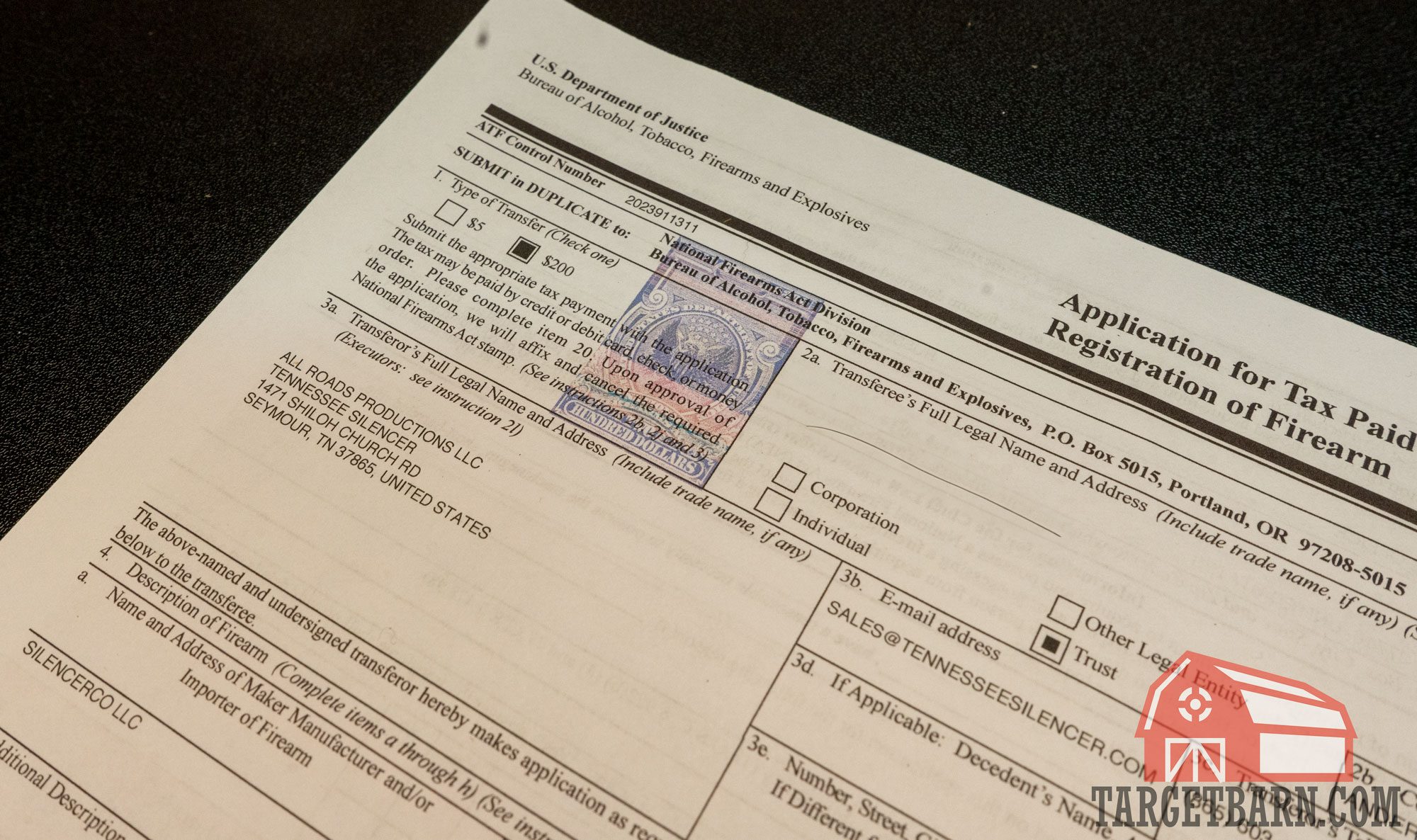 a form 4 tax stamp as required by the national firearms act