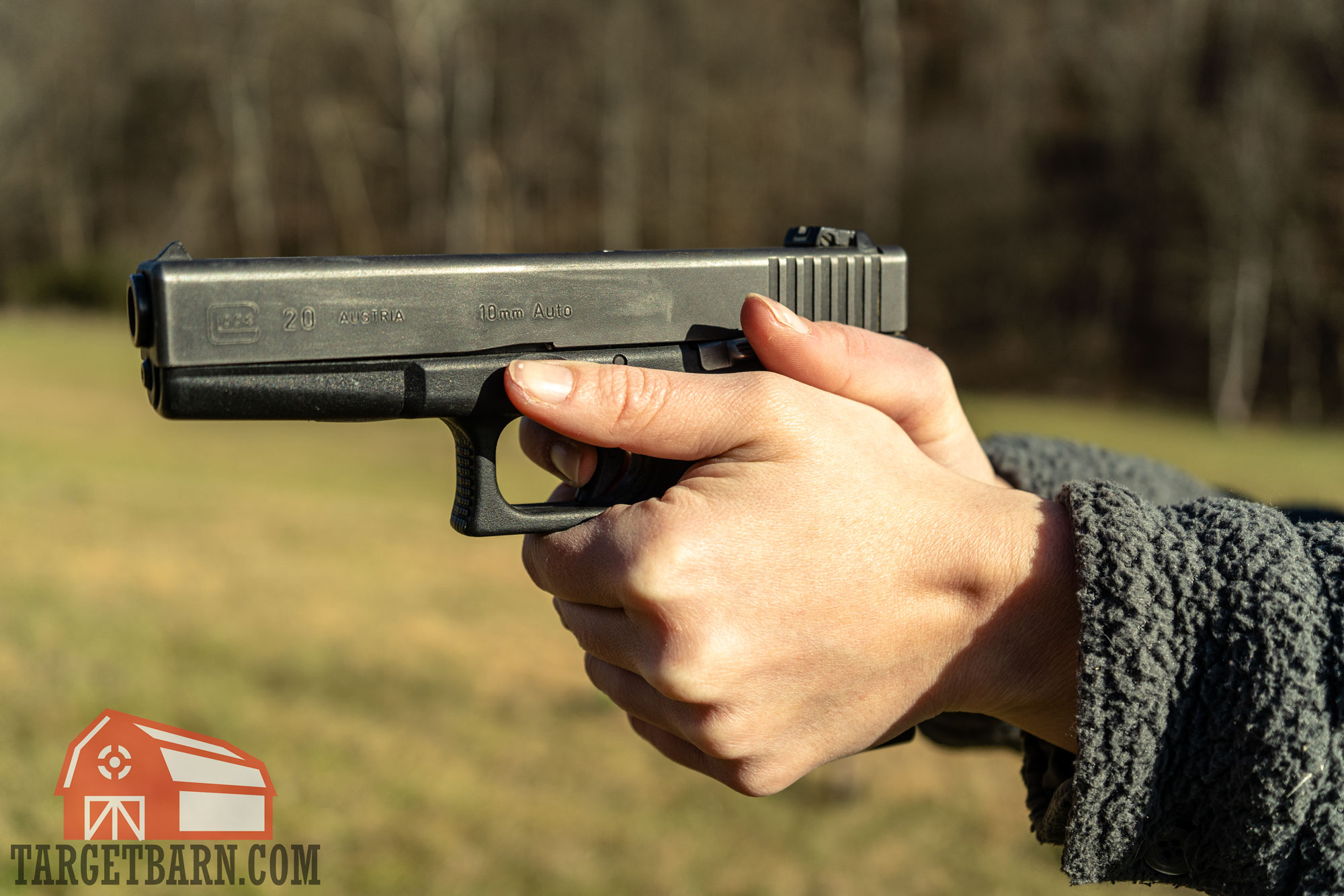 a 10mm glock 20 being shot at the range