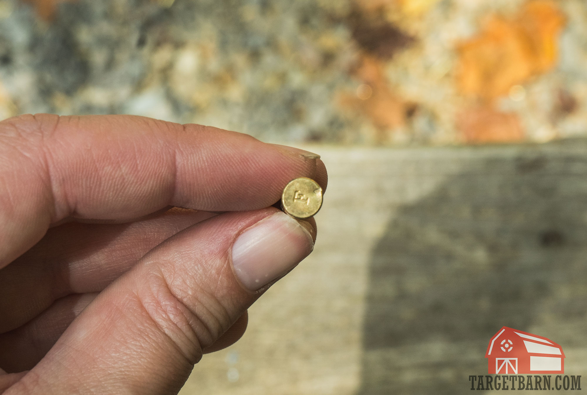 showing a light primer strike on the rim of the federal automatch .22lr