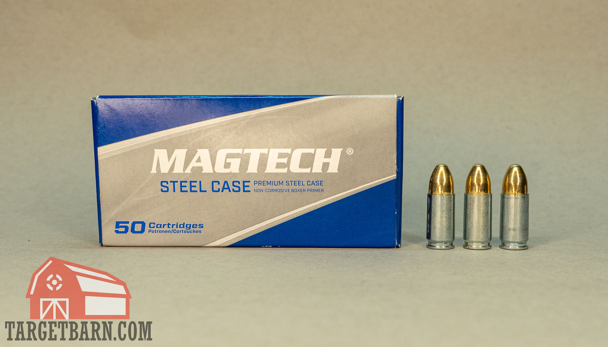 a box and three rounds of magtech steel case 9mm 115gr.