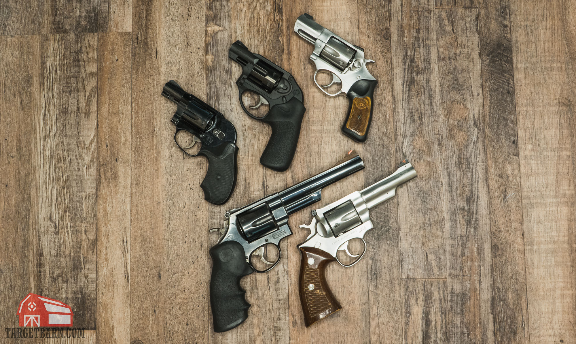 5 revolvers of various calibers and sizes