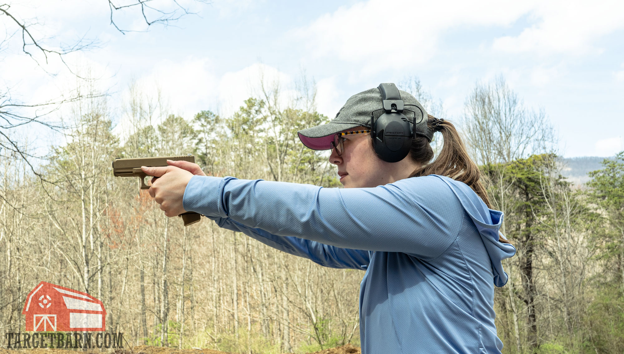the author shooting blazer brass out of a glock pistol