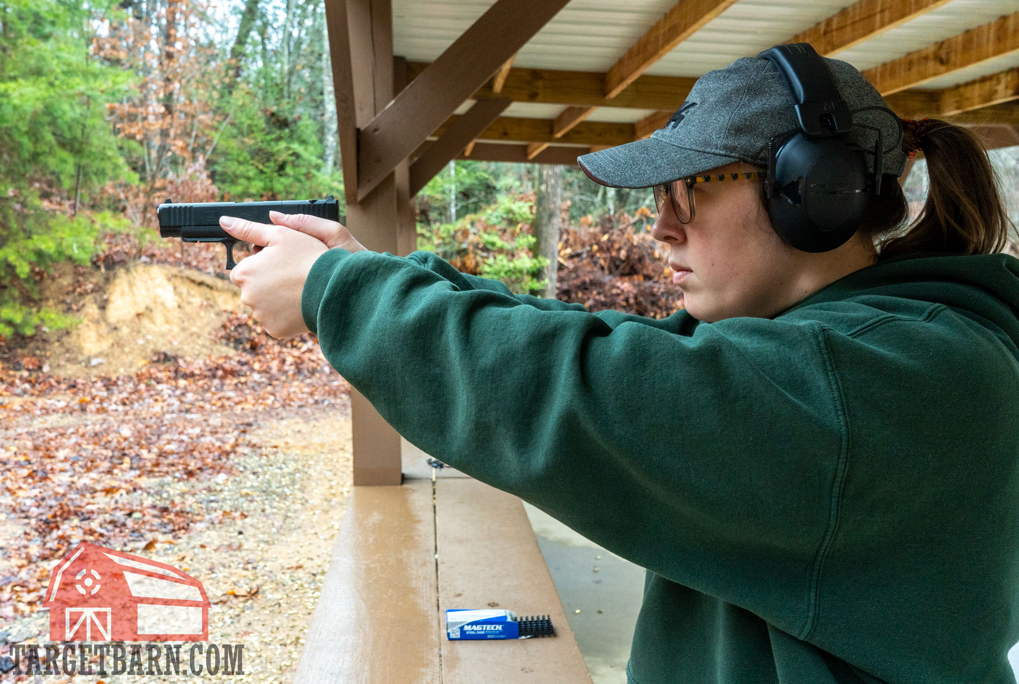 the author shooting magtech steel case 9mm at the range