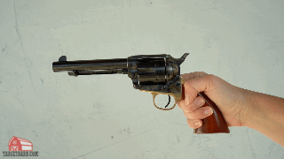 a gif showing how to cock the hammer then pull the trigger of a single action revolver