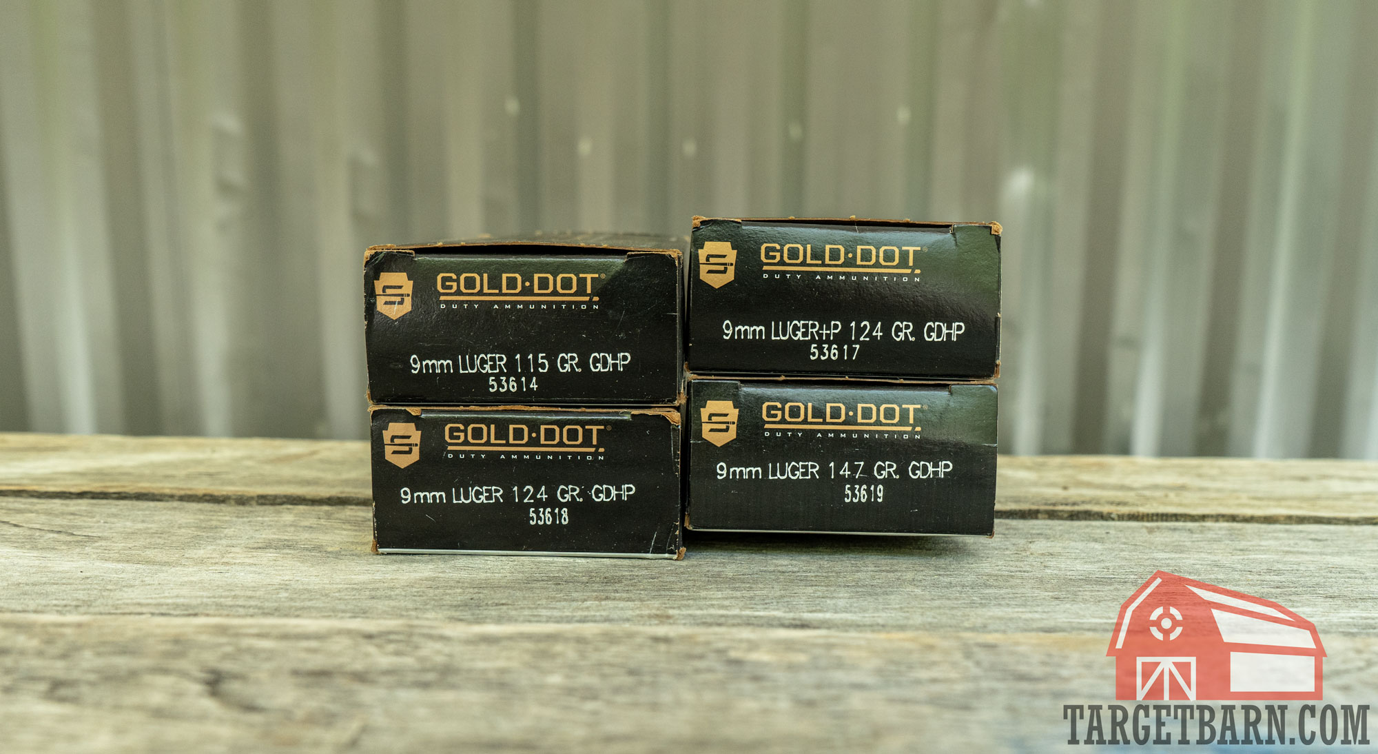 four boxes of speer gold dot 9mm with 115gr., 124gr., 124gr. +p, and 147gr.