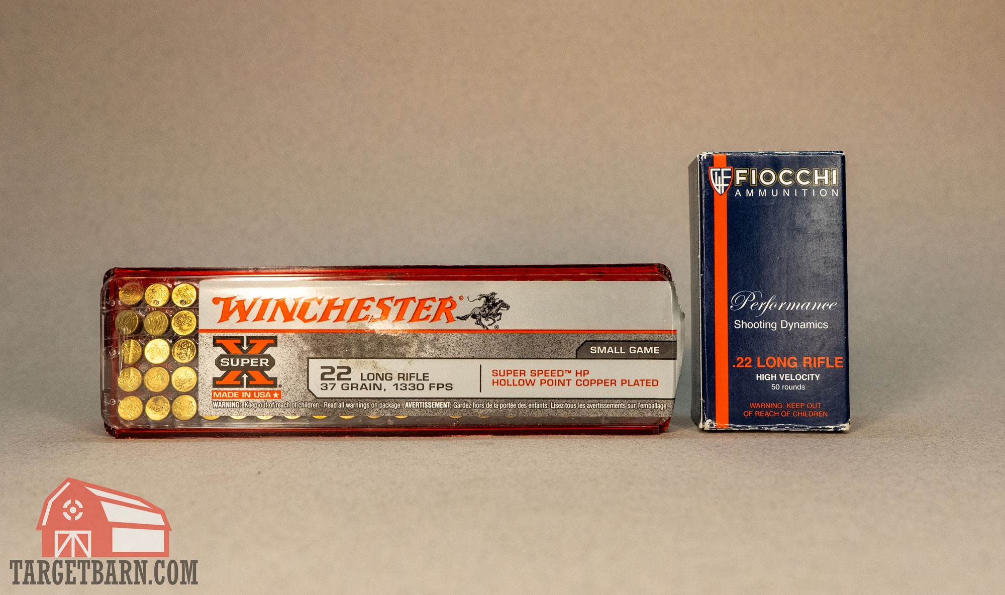 a box of winchester super speed hp and fiocchi high velocity .22lr