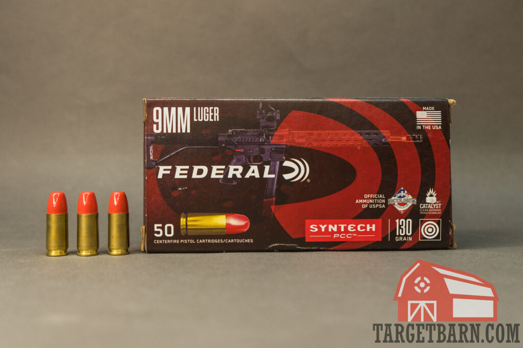 a box and three rounds of federal syntech pcc 9mm